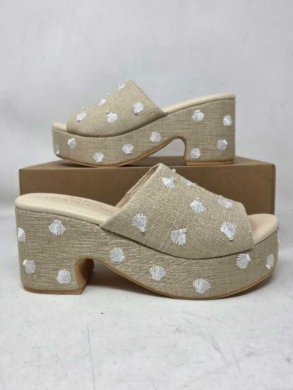 New 8 Anthropologie x Matisse exclusive embroidered shells platform heel sandals
